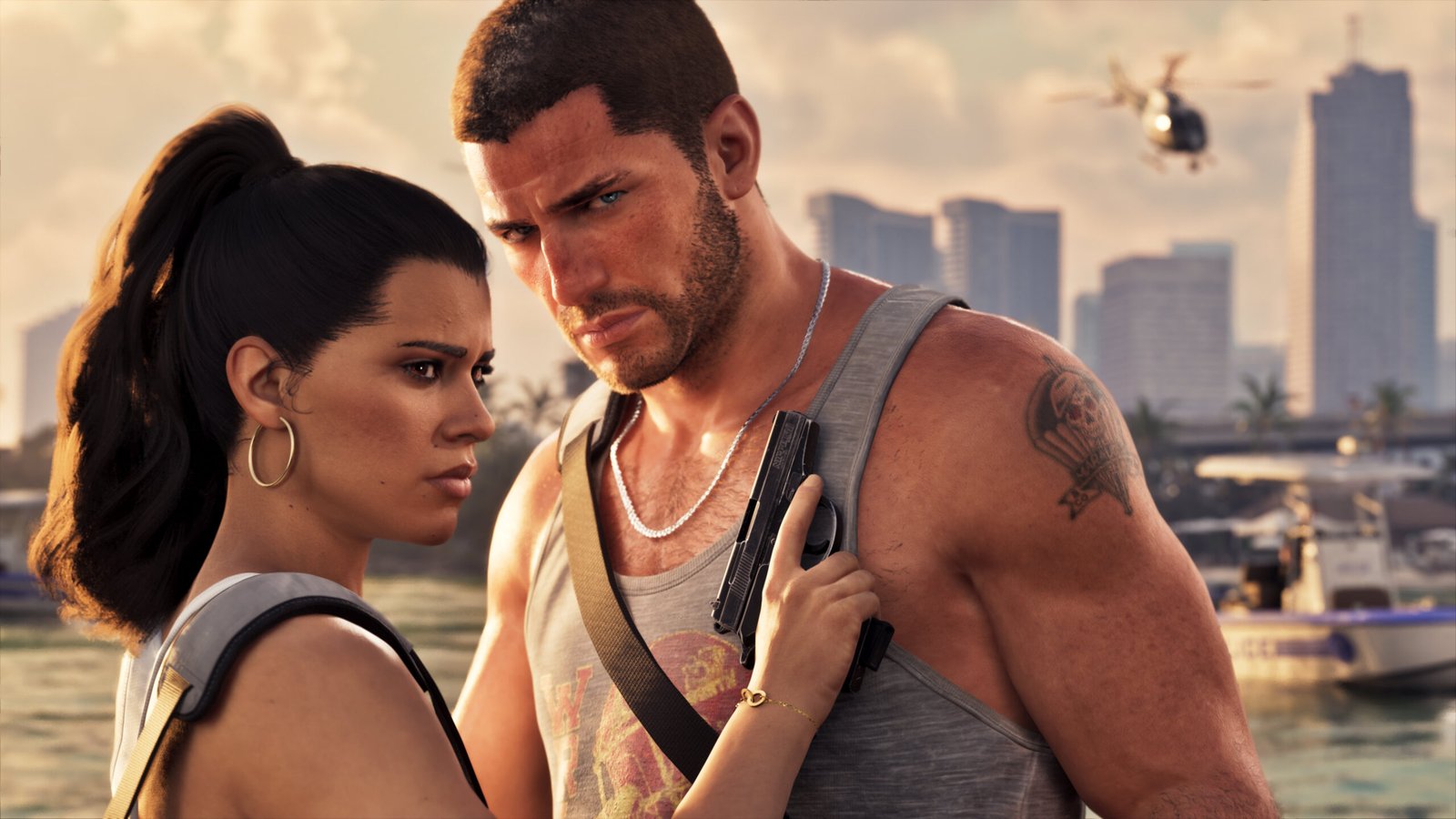 Jason e Lucia, protagonistas de GTA 6, em cena de Vice City