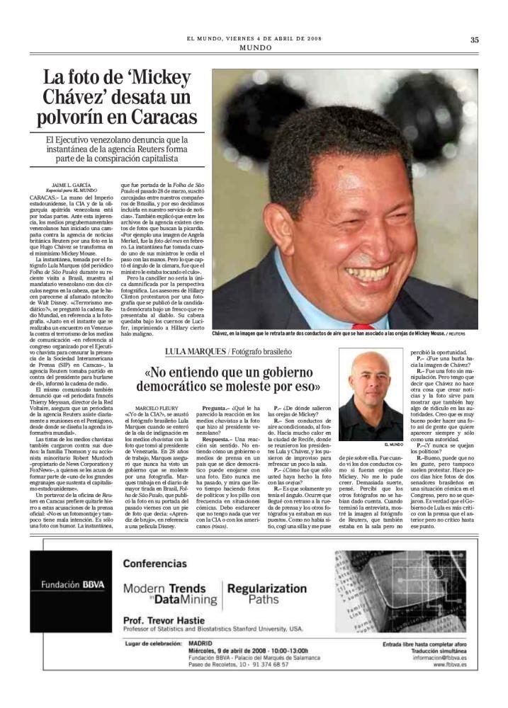Página do El Mundo sobre a foto de Mickey Chávez em Caracas