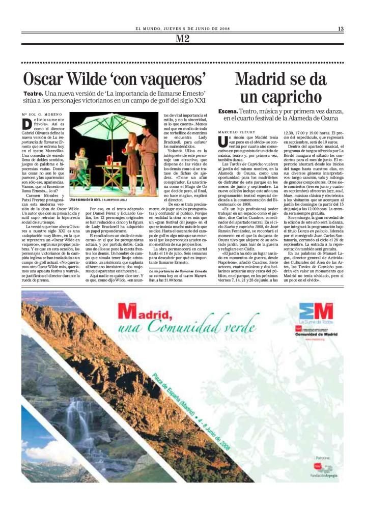 Página do El Mundo com a reportagem sobre Oscar Wilde