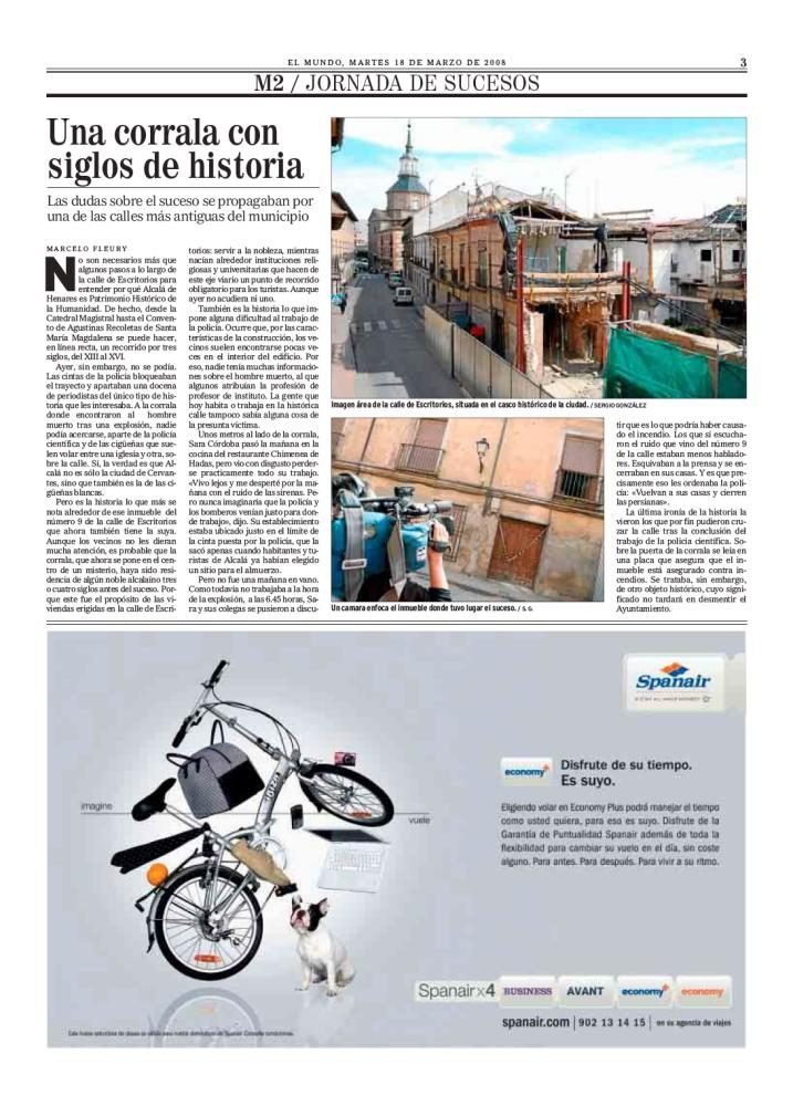 Página do El Mundo com a reportagem Una corrala con siglos de historia