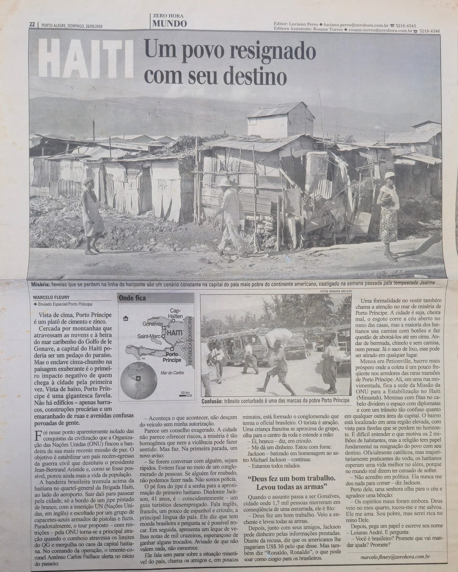 Página de Zero Hora de 26 de setembro de 2004 com a reportagem sobre o Haiti