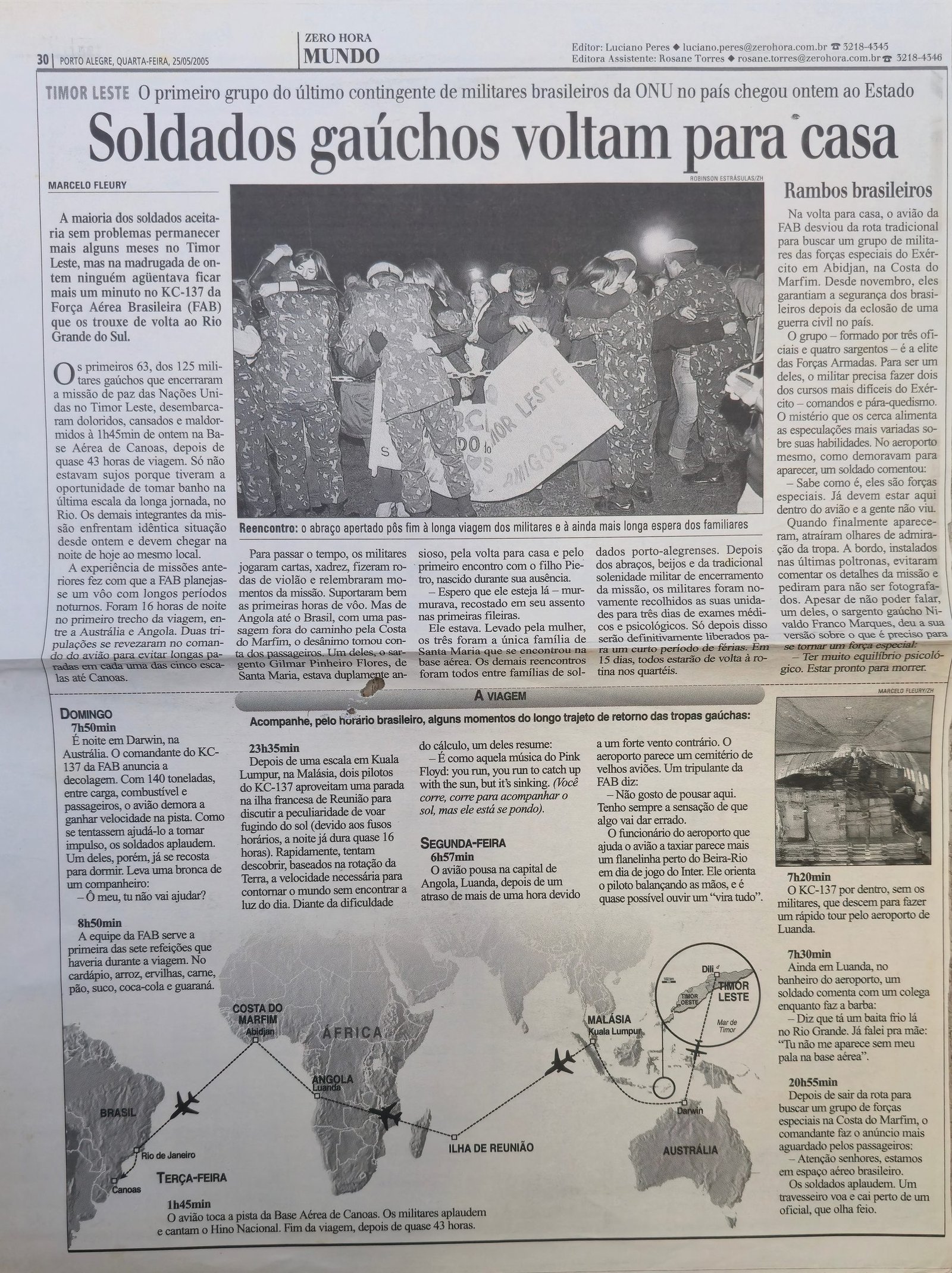 Página de Zero Hora de 25 de maio de 2005 com a reportagem sobre o Timor-Leste